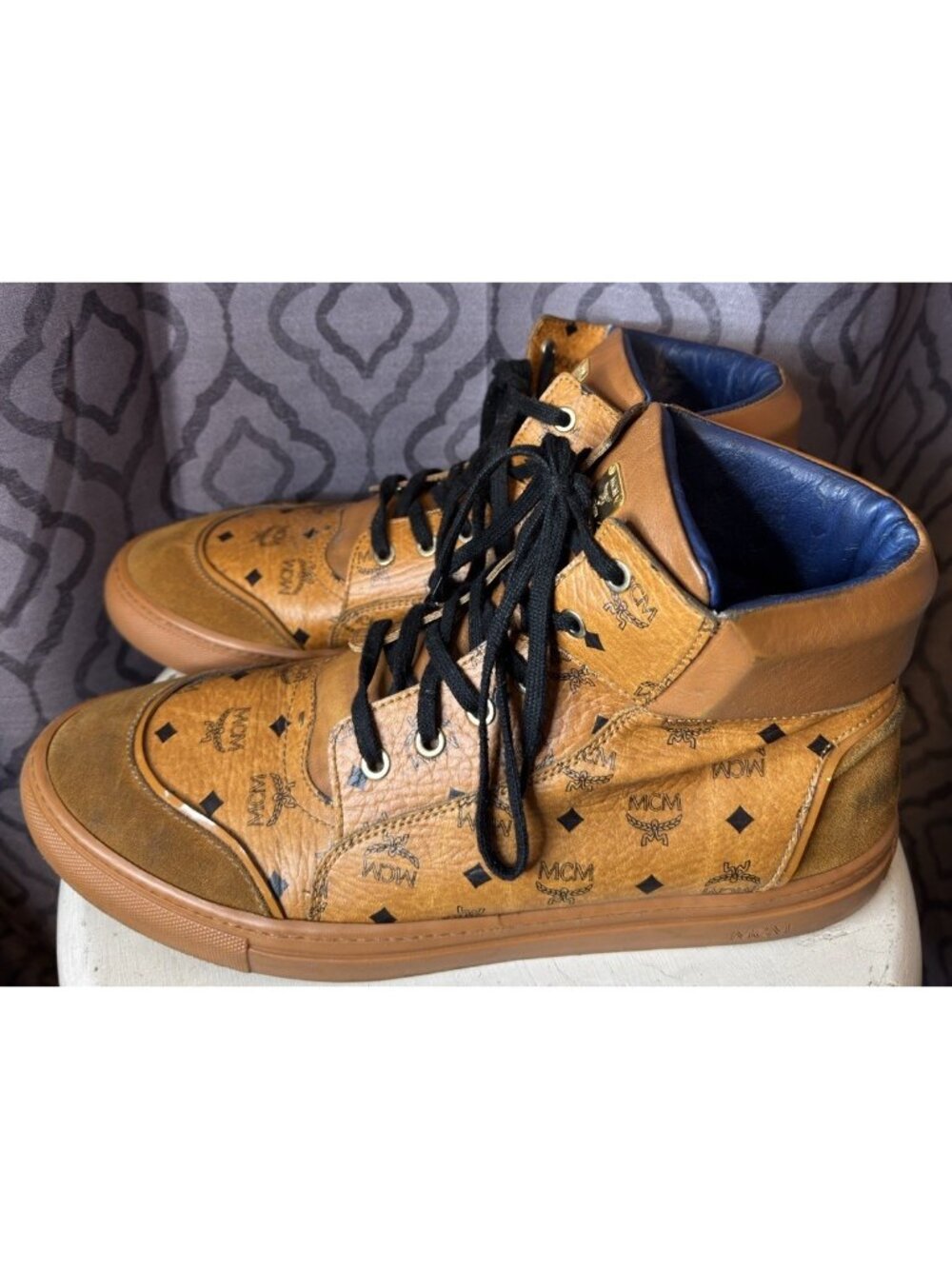 MCM Visetos high-top sneakers US 12 Size 45 Brown Cognac Logo